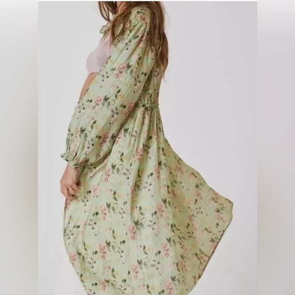 Anthropologie Current Air Green Duster One Size Floral Boho, concerts, festivals - Picture 2 of 6